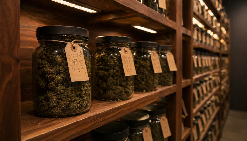 Close-up of premium indoor THCA flower with visible trichomes and purple-tipped buds from Passion Farms Texas grow